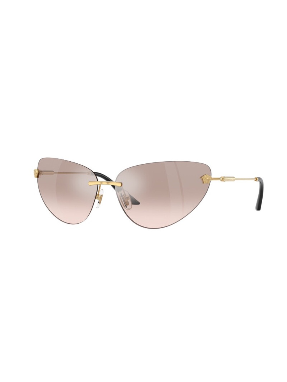 Versace Rimless Cat Eye Sunglasses in Rose-Tint with Gold Accents